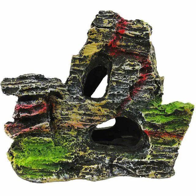 Lisslune | Realistic mountain cave rock ornament for aquariums - Durable resin fish tank decoration