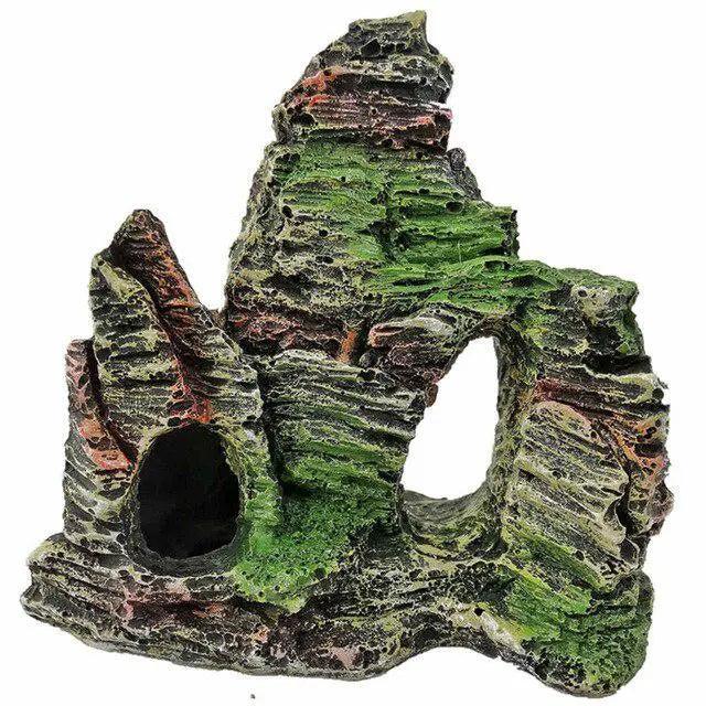 Lisslune | Realistic mountain cave rock ornament for aquariums - Durable resin fish tank decoration