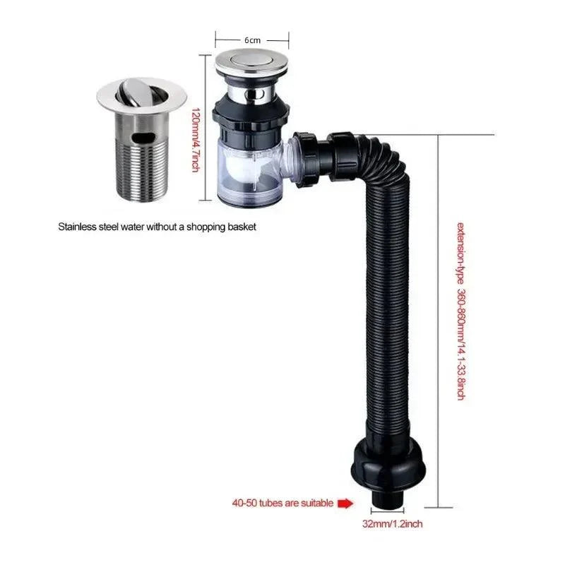 Lisslune | Versatile tool-free sink drainage system with clog-resistant properties for kitchen and bathroom