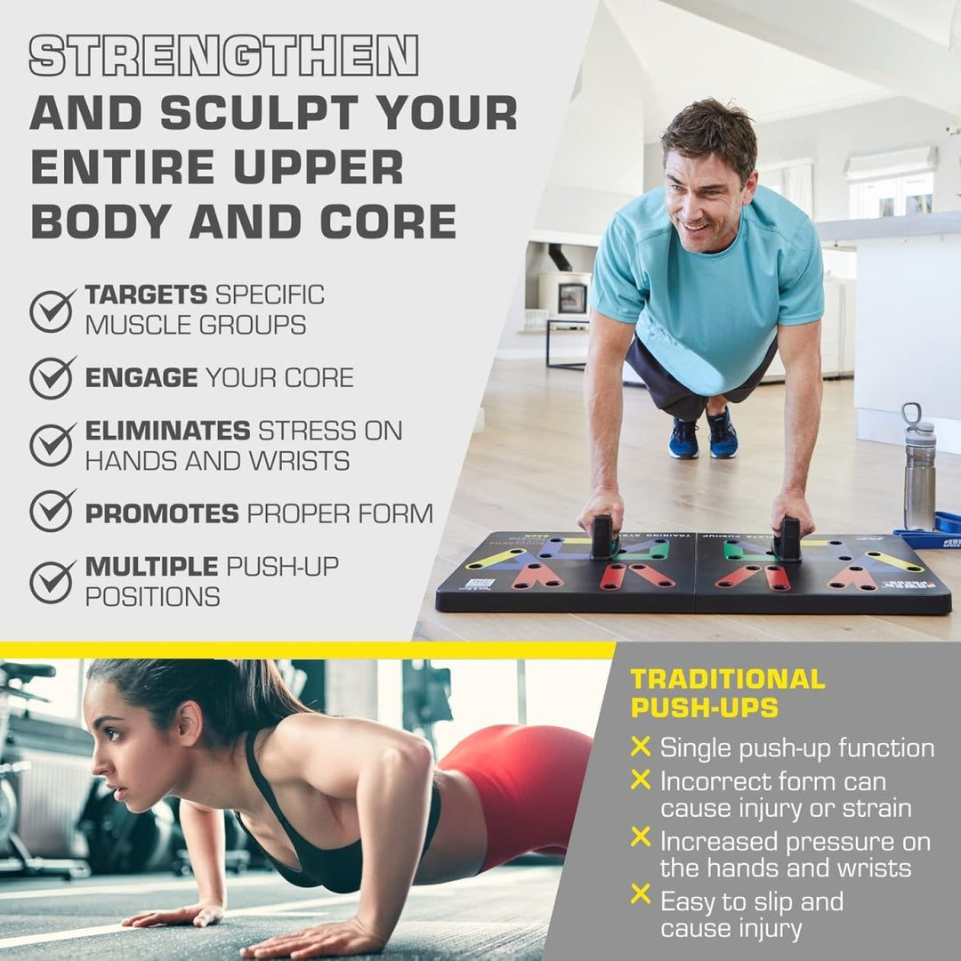 Lisslune | Flexifit Foldable Push-Up Training Board – 30+ Color-Coded Positions – Full Body Strength Workout – Chest, Arms, Shoulders Training