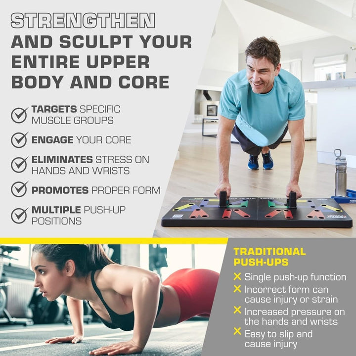 Lisslune | Flexifit Foldable Push-Up Training Board – 30+ Color-Coded Positions – Full Body Strength Workout – Chest, Arms, Shoulders Training