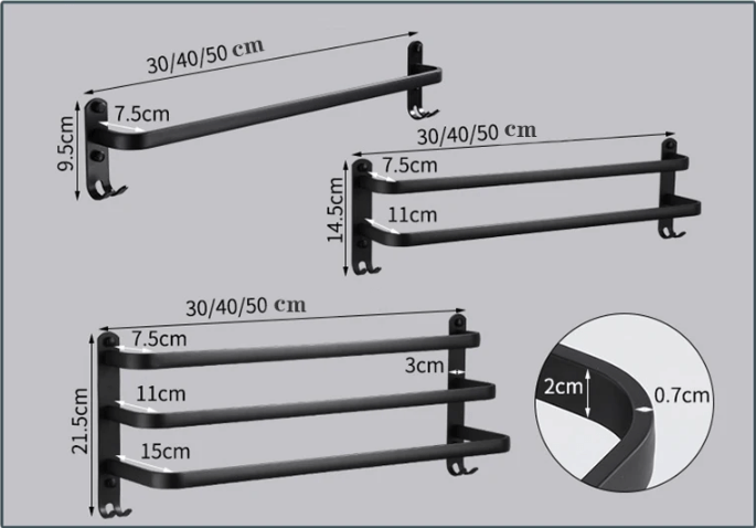 Lisslune | FlexRack – Wall-Mounted Aluminum Bathroom Shelf with 3 Crossbars