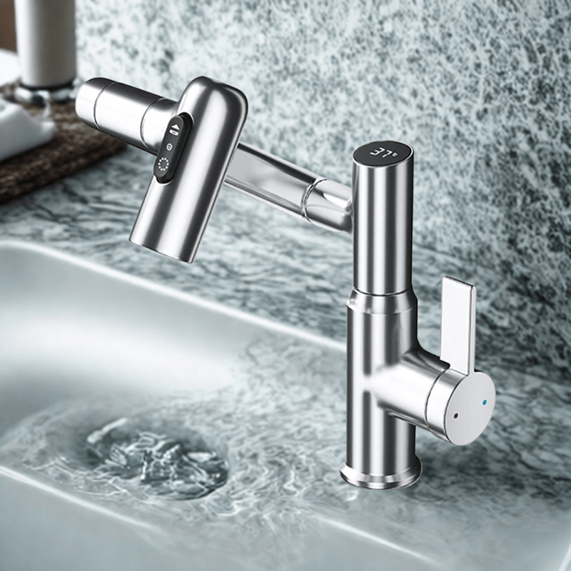 Lisslune | FLOWAXIS – 360° Swiveling Kitchen Faucet with Adjustable Height & Temperature Display