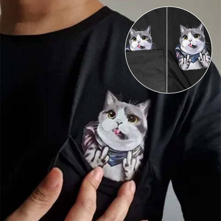 Lisslune | Pockets Middle Finger Cat T-Shirt