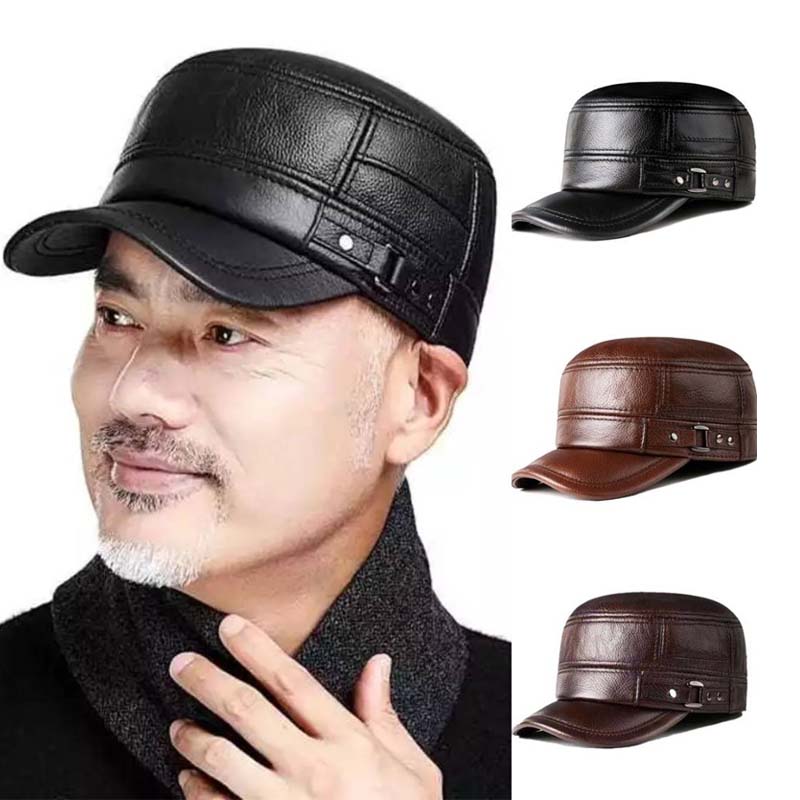 Lisslune | New winter hat for men with lambskin ear protection flat visor