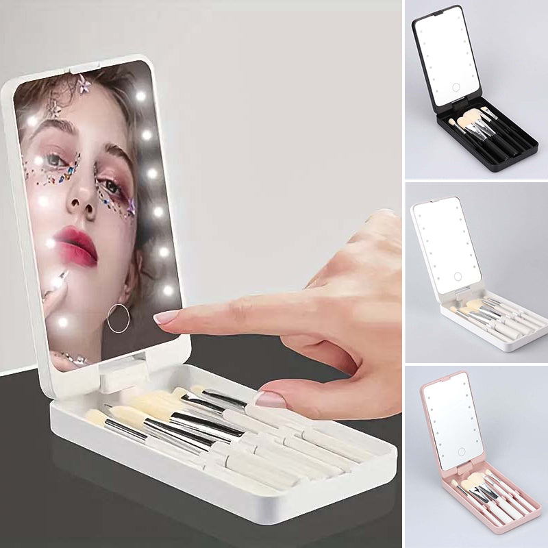 Lisslune | Travel makeup brush set with LED light mirror
