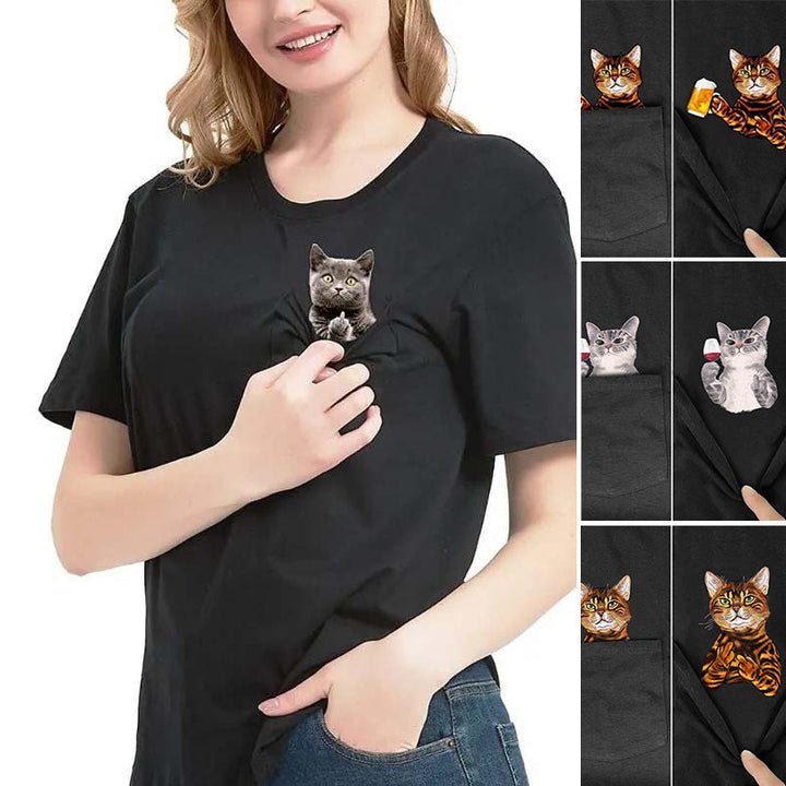 Lisslune | Pockets Middle Finger Cat T-Shirt