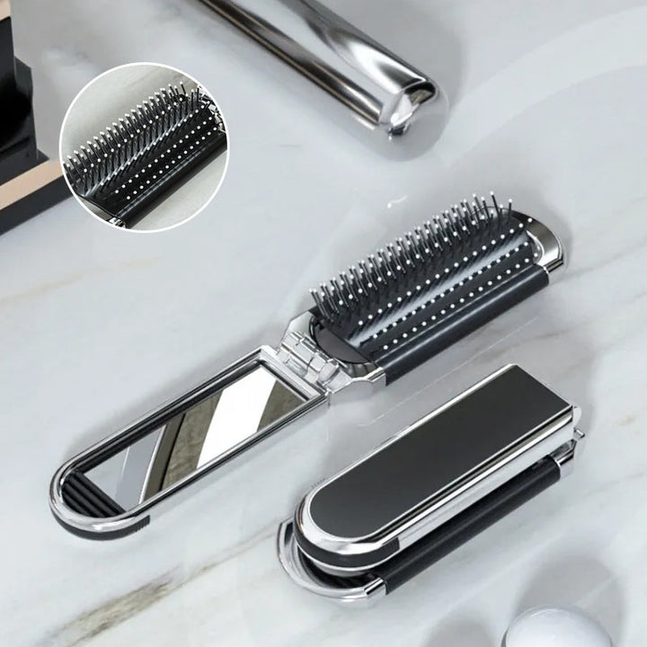 Lisslune | MirrorFlex Travel Mirror Hair Brush | Foldable & Compact | Practical Styling on the Go
