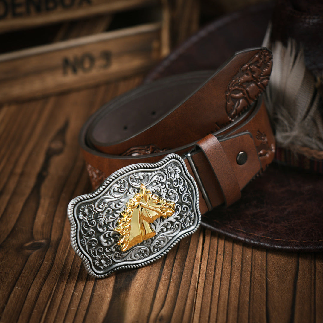 Lisslune | Men's Belt Western Style – Vegan Leather Belt with Sturdy Metal Buckle