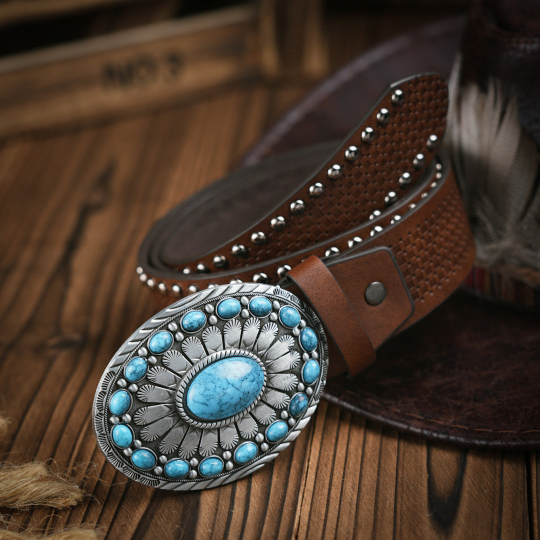 Lisslune | Men's Belt Western Style – Vegan Leather Belt with Sturdy Metal Buckle