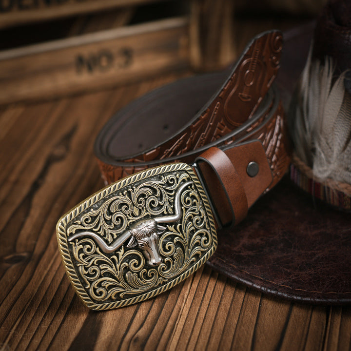Lisslune | Men's Belt Western Style – Vegan Leather Belt with Sturdy Metal Buckle
