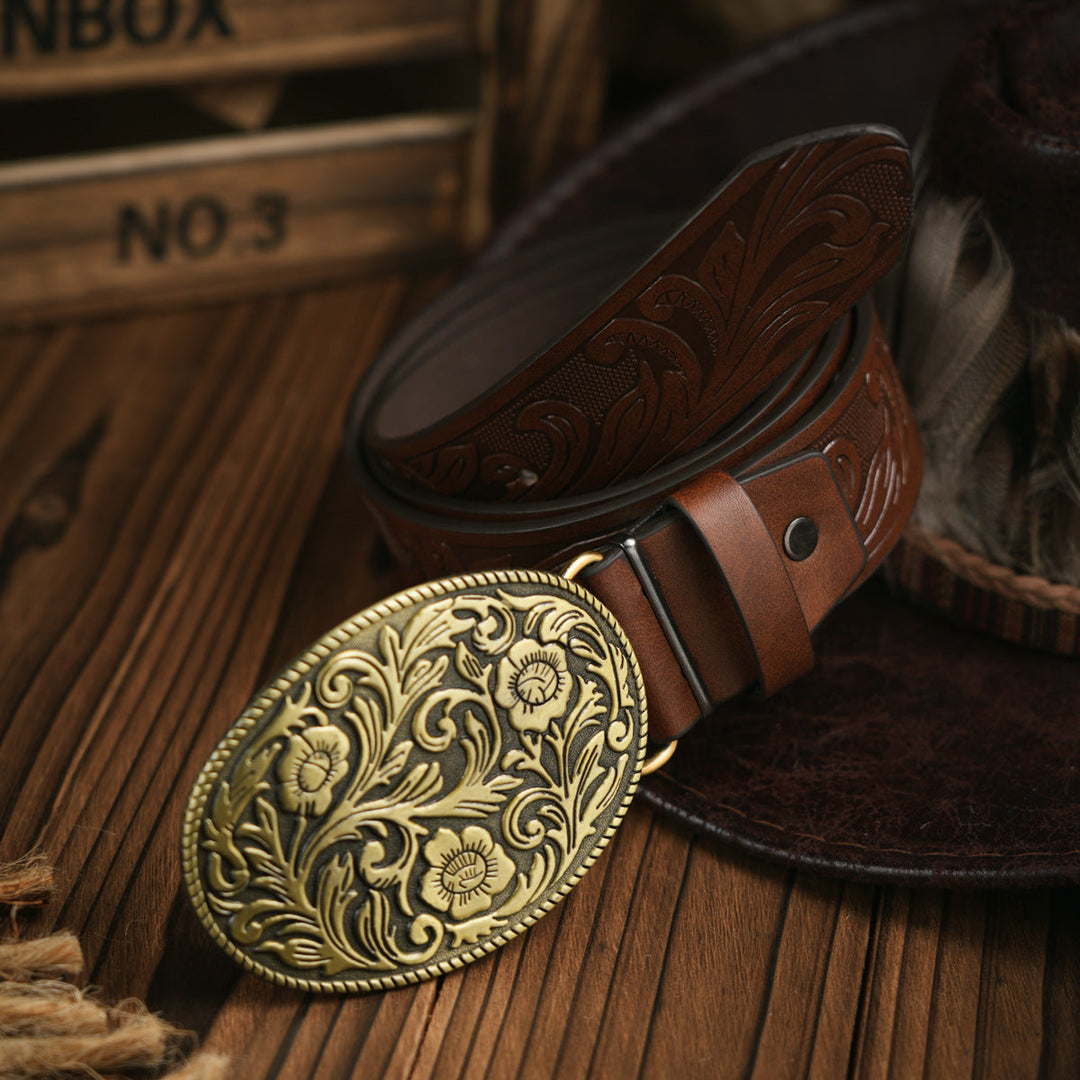 Lisslune | Men's Belt Western Style – Vegan Leather Belt with Sturdy Metal Buckle