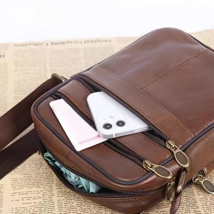 Lisslune | Leather Men’s Shoulder Bag – Spacious Cowhide Bag with Adjustable Strap