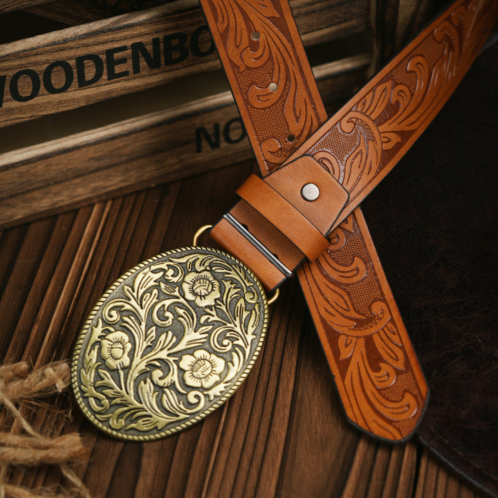 Lisslune | Men's Belt Western Style – Vegan Leather Belt with Sturdy Metal Buckle
