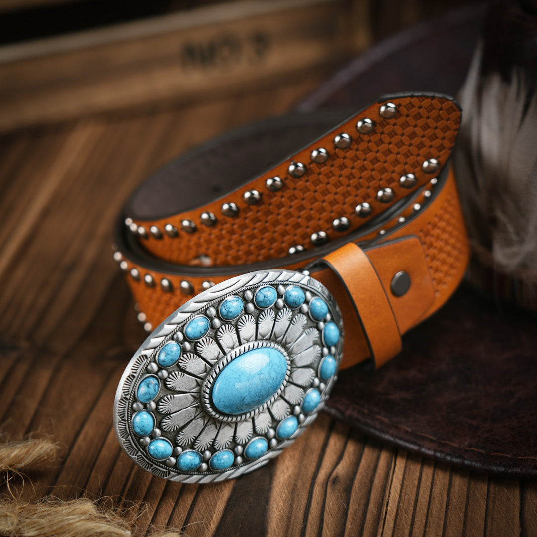 Lisslune | Men's Belt Western Style – Vegan Leather Belt with Sturdy Metal Buckle
