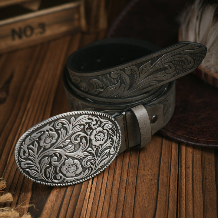 Lisslune | Men's Belt Western Style – Vegan Leather Belt with Sturdy Metal Buckle
