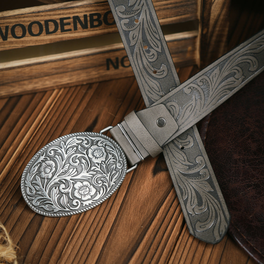 Lisslune | Men's Belt Western Style – Vegan Leather Belt with Sturdy Metal Buckle