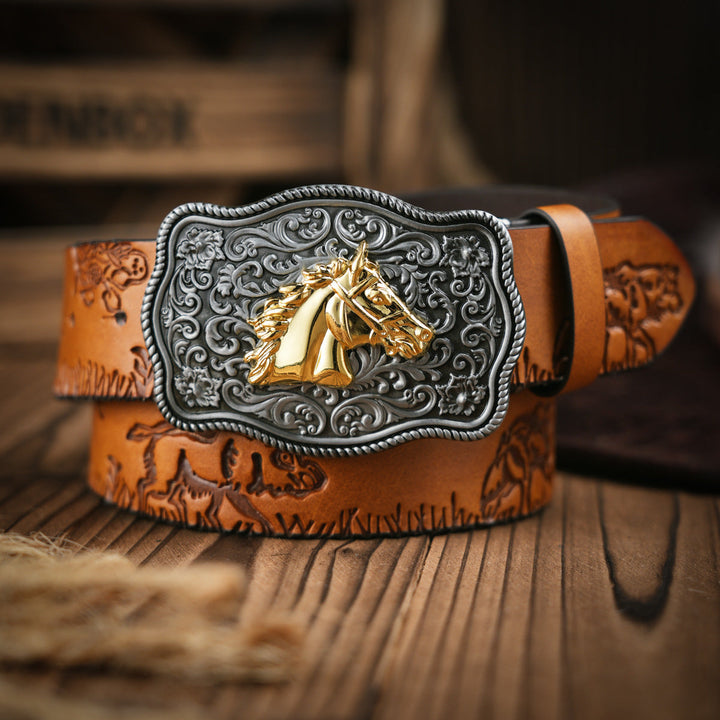 Lisslune | Men's Belt Western Style – Vegan Leather Belt with Sturdy Metal Buckle