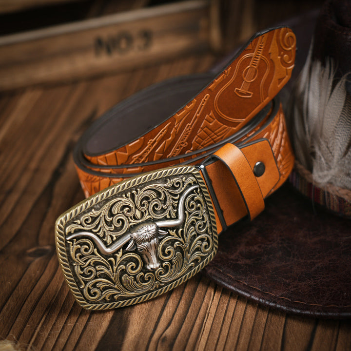 Lisslune | Men's Belt Western Style – Vegan Leather Belt with Sturdy Metal Buckle