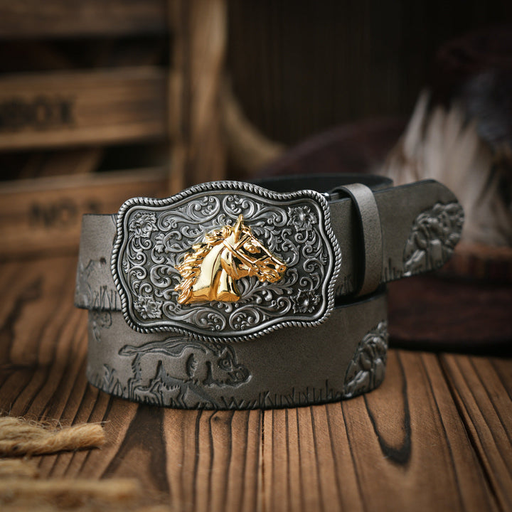 Lisslune | Men's Belt Western Style – Vegan Leather Belt with Sturdy Metal Buckle