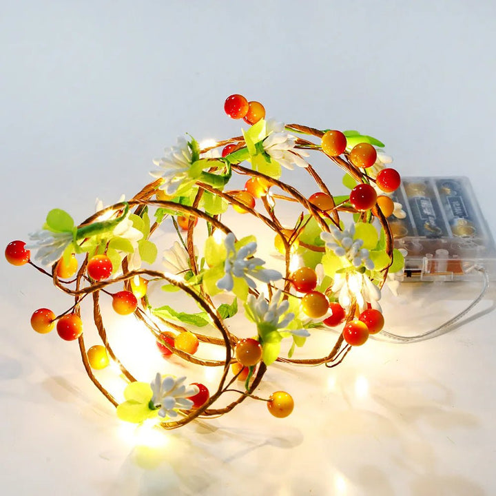 Lisslune | Fruit And Flower String Lights – Battery-Powered Garland with Copper Wire, Perfect for Christmas, Thanksgiving, and Holiday Décor