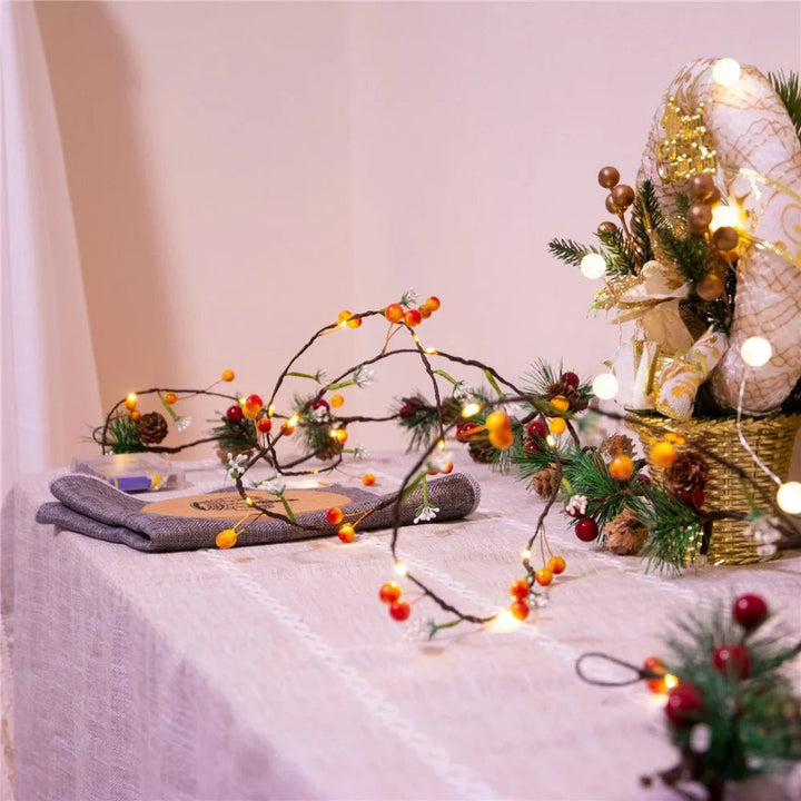 Lisslune | Fruit And Flower String Lights – Battery-Powered Garland with Copper Wire, Perfect for Christmas, Thanksgiving, and Holiday Décor