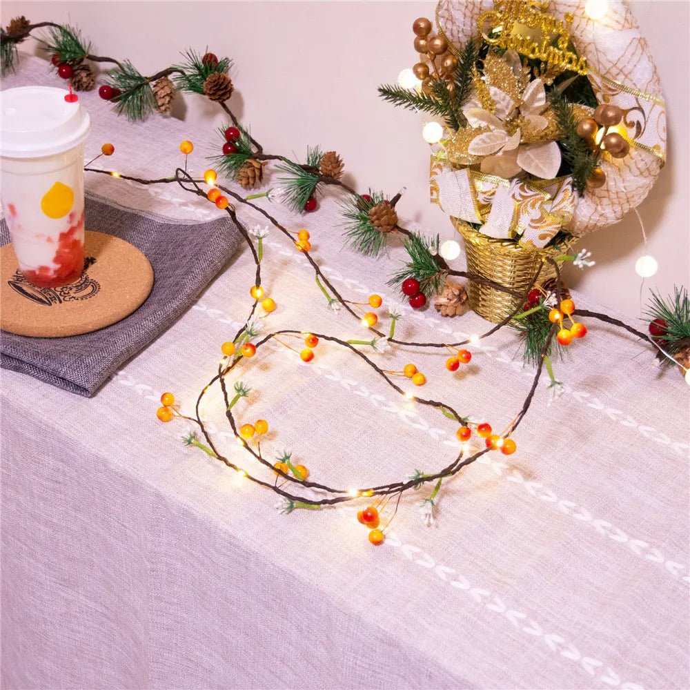 Lisslune | Fruit And Flower String Lights – Battery-Powered Garland with Copper Wire, Perfect for Christmas, Thanksgiving, and Holiday Décor