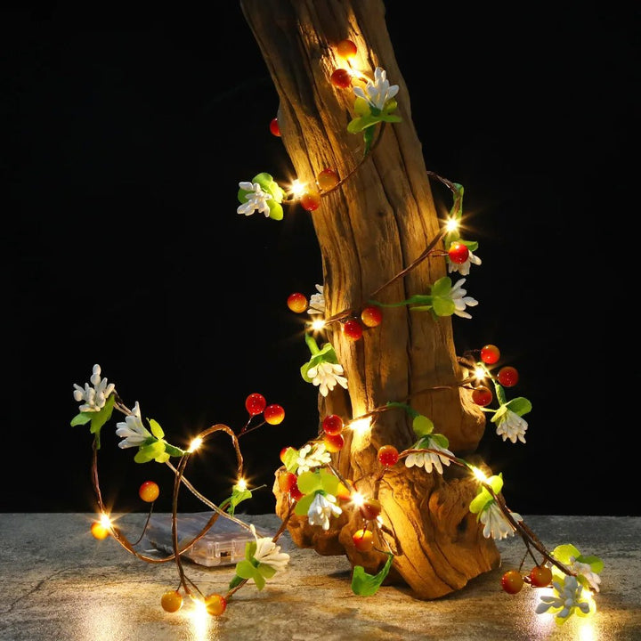 Lisslune | Fruit And Flower String Lights – Battery-Powered Garland with Copper Wire, Perfect for Christmas, Thanksgiving, and Holiday Décor