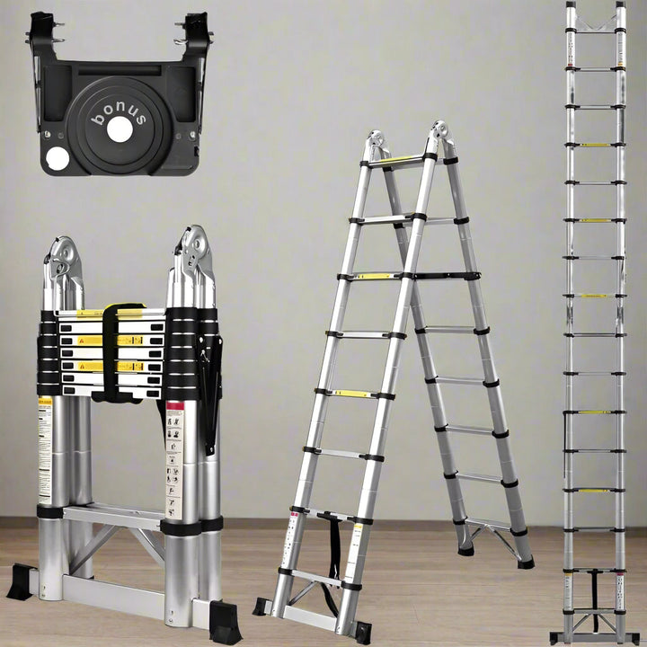 Lisslune | Collapsible Extendable Ladder UK – Telescopic Ladder with Non-Slip Feet, Soft-Close System for Indoor & Outdoor Use