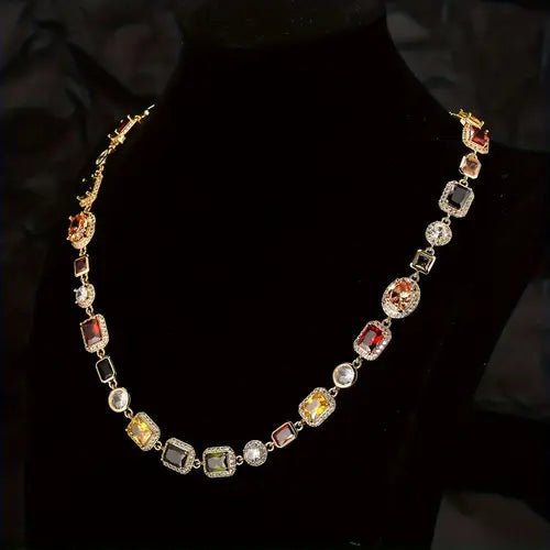 Lisslune | Geometric Zircon Jewelry Set – Modern Gold-Plated Necklace & Earrings