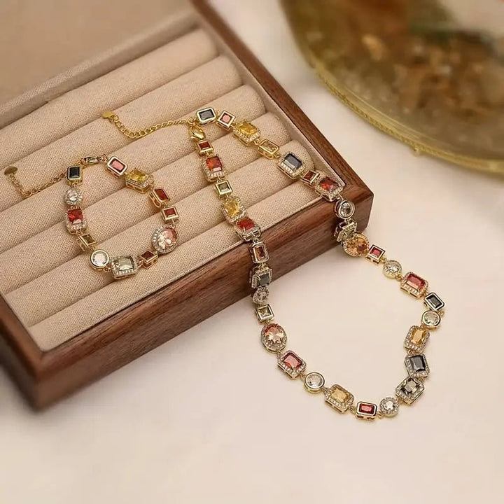 Lisslune | Geometric Zircon Jewelry Set – Modern Gold-Plated Necklace & Earrings