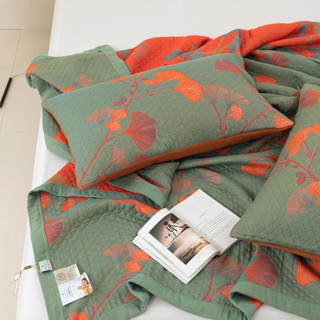 Lisslune | GinkgoQuilt – Cotton Bedding Set with Botanical Reversible Design