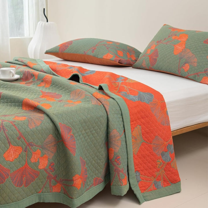 Lisslune | GinkgoQuilt – Cotton Bedding Set with Botanical Reversible Design