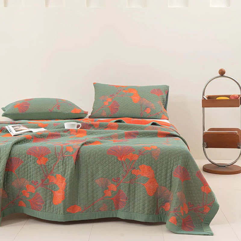 Lisslune | GinkgoQuilt – Cotton Bedding Set with Botanical Reversible Design