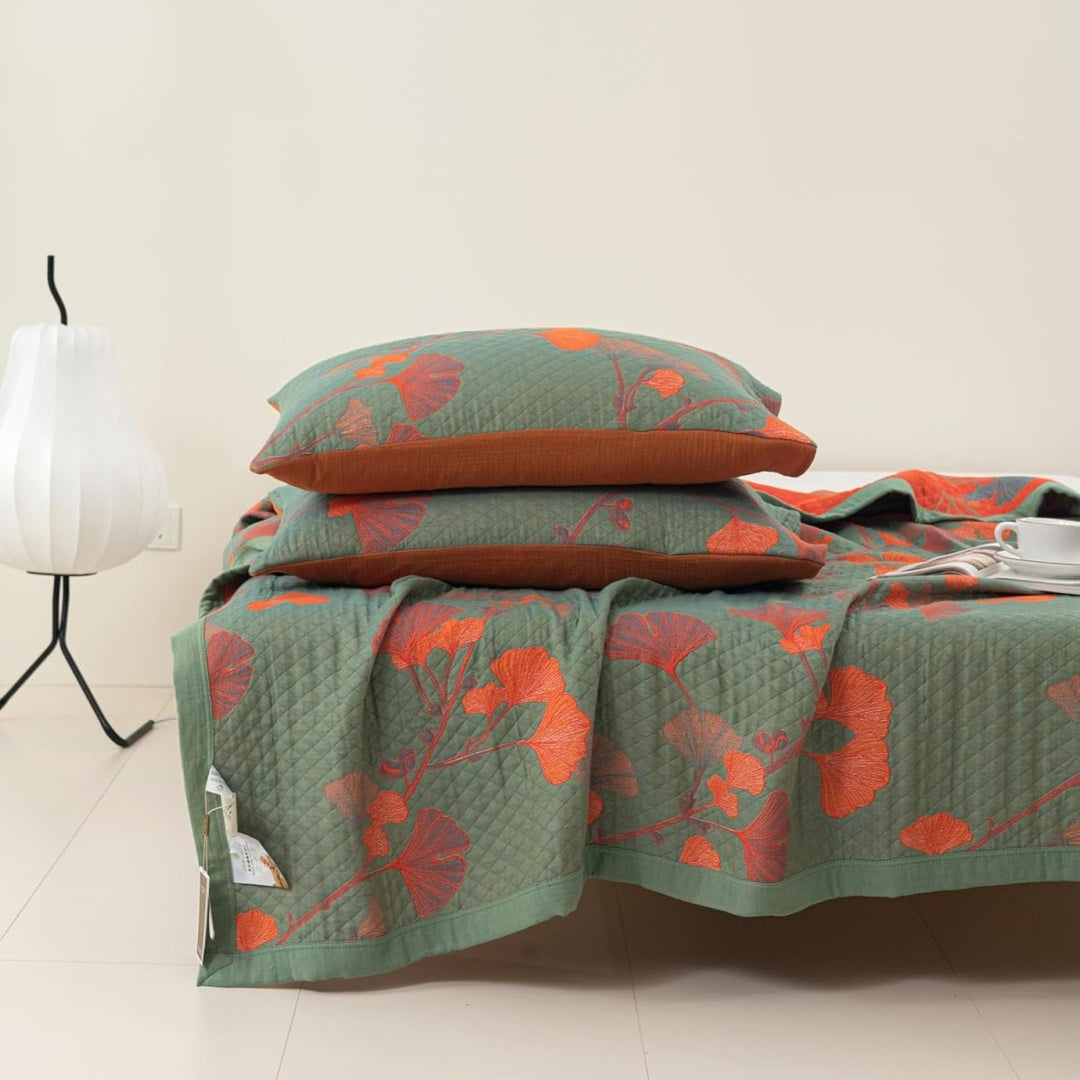 Lisslune | GinkgoQuilt – Cotton Bedding Set with Botanical Reversible Design