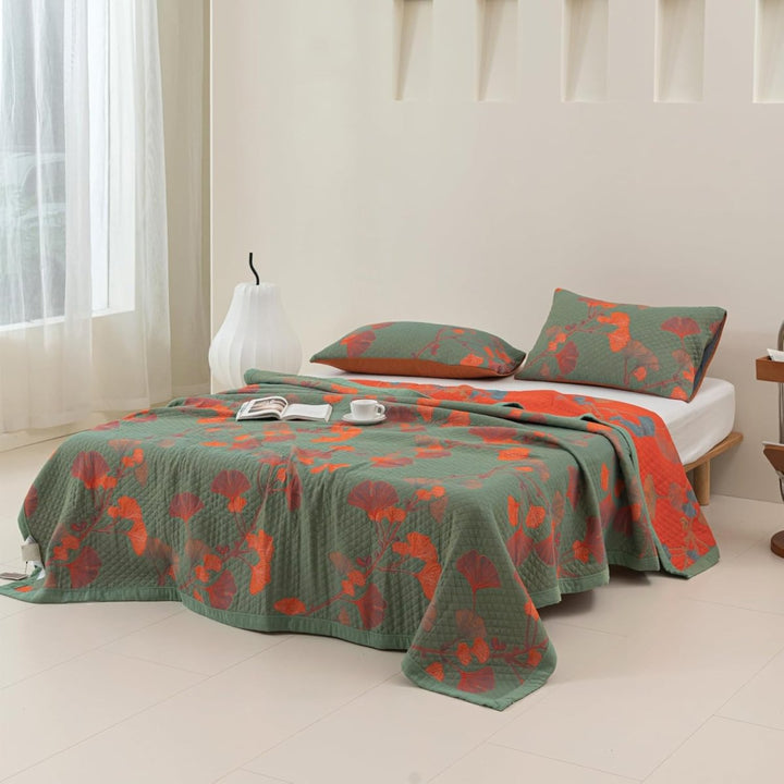 Lisslune | GinkgoQuilt – Cotton Bedding Set with Botanical Reversible Design