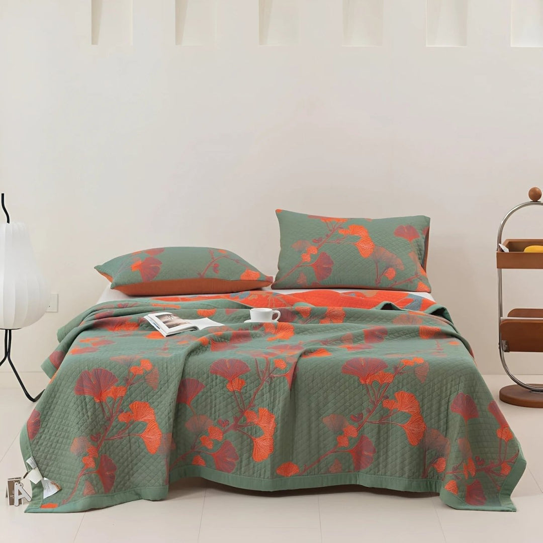 Lisslune | GinkgoQuilt – Cotton Bedding Set with Botanical Reversible Design