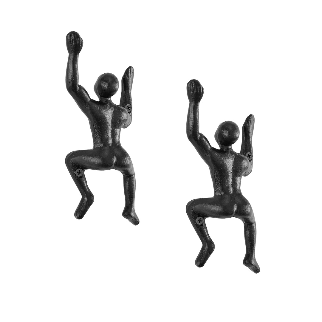 Lisslune | "Wall Climber" Cast Iron Decorative Black Wall Mount Hooks (Set of 2)