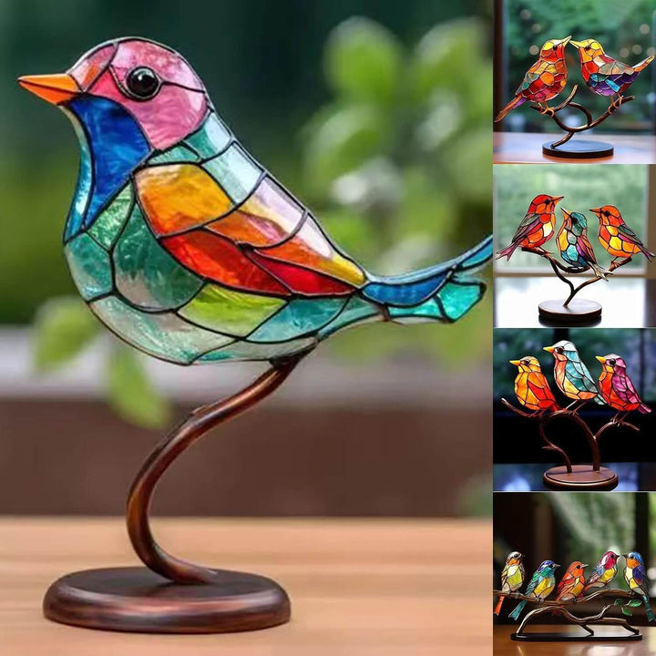 Lisslune | ElegantAviary | Colorful Birds on Branch Desk Ornaments