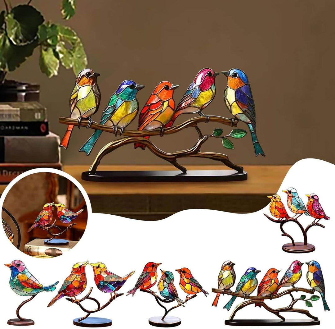 Lisslune | ElegantAviary | Colorful Birds on Branch Desk Ornaments