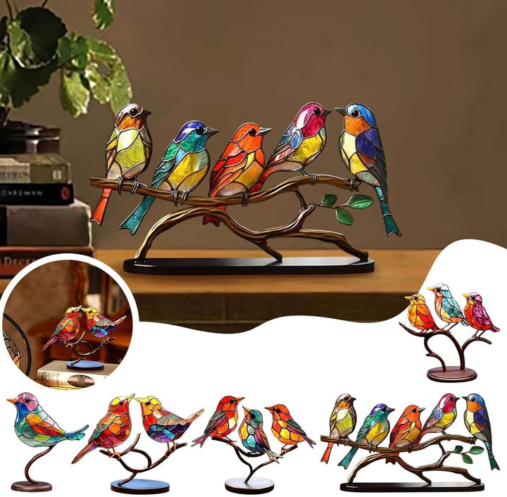 Lisslune | ElegantAviary | Colorful Birds on Branch Desk Ornaments