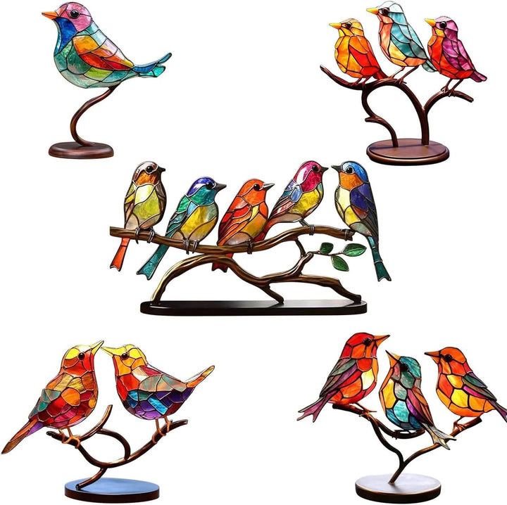 Lisslune | ElegantAviary | Colorful Birds on Branch Desk Ornaments