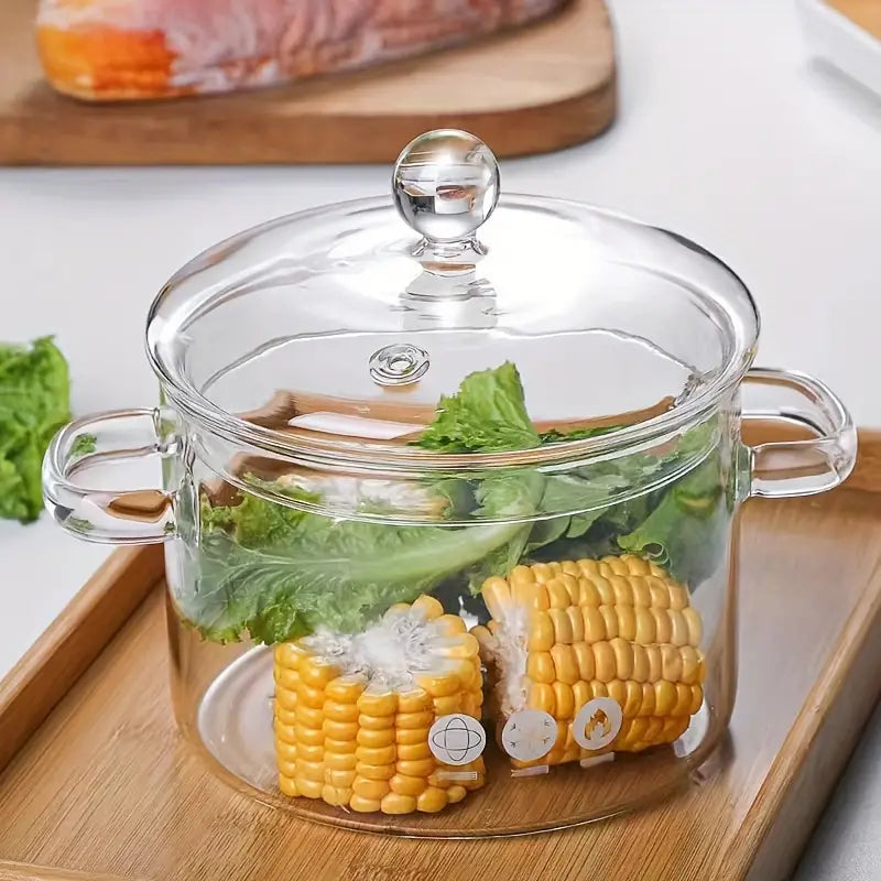 Lisslune | KookZicht Glass – Transparent Glass Cooking Pot with Handles (1360 ml)
