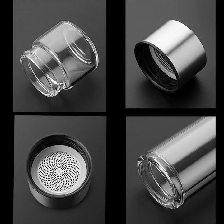 Lisslune | Thermos Bottle with Tea Filter – Glass & Wood – Double-Walled – 500 ml – ClearTherm