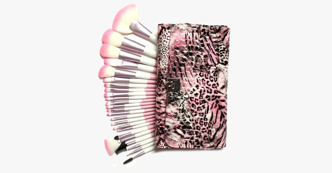 Lisslune | 24-piece Pink Leopard Brush Set