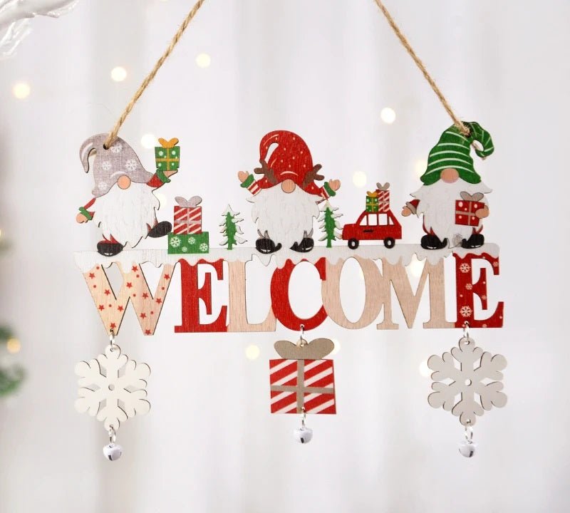 Lisslune | Gnome Santa Claus Wooden Hanging Ornament Signage - Set of 5 – Festive Christmas Decoration for Home, Door, and Tree, Perfect for Holiday Cheer