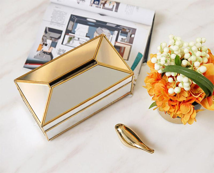 Rynx Elegance Nordic Gold Interior Glass Tissue Box