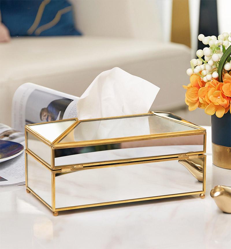 Rynx Elegance Nordic Gold Interior Glass Tissue Box