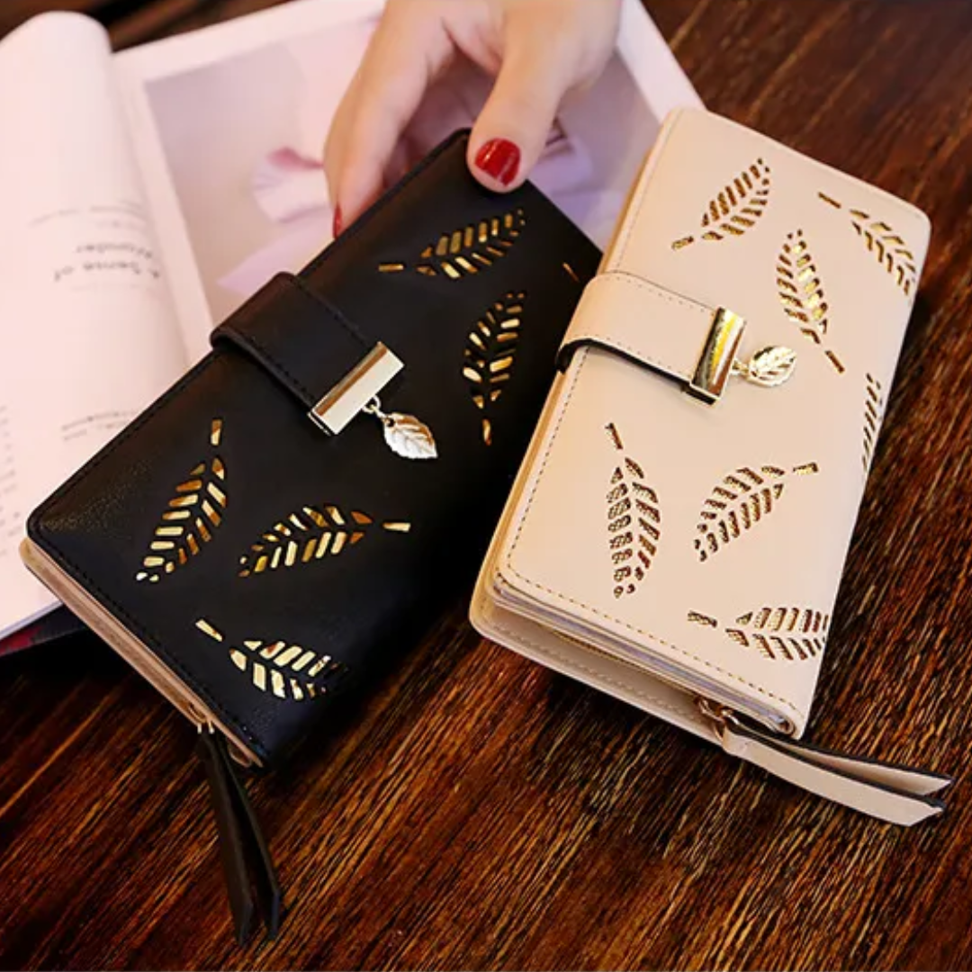 Lisslune | GoldenLeaf PU Leather Wallet with Leaf Charm Design
