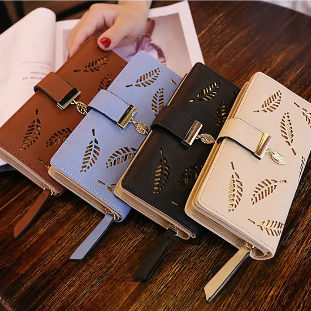 Lisslune | GoldenLeaf PU Leather Wallet with Leaf Charm Design